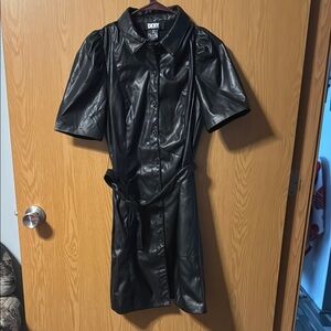 DKNY Black Faux Leather Dress
